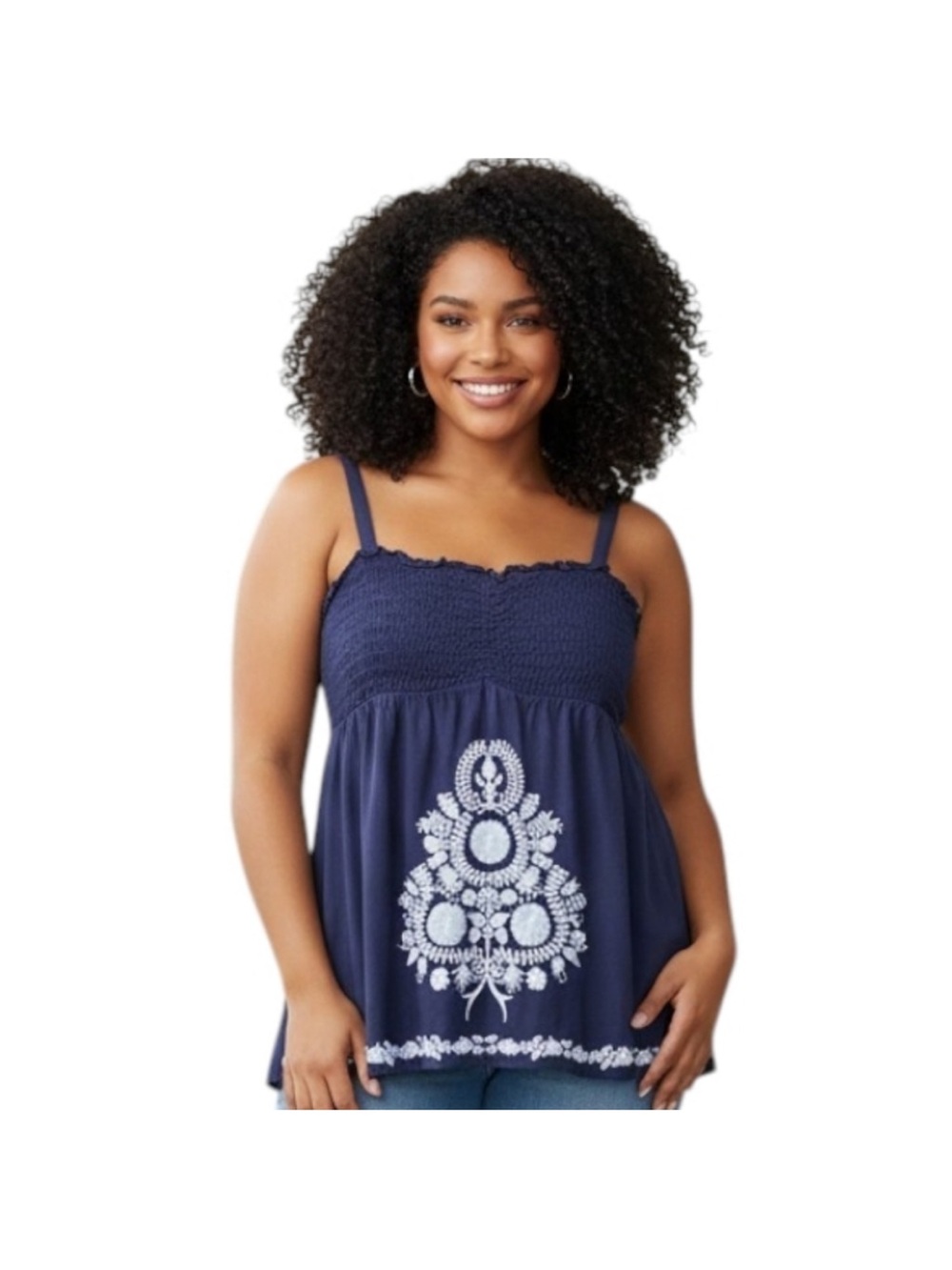 Blue Embroidered Torrid Babydoll Tank size 0 (12/14)